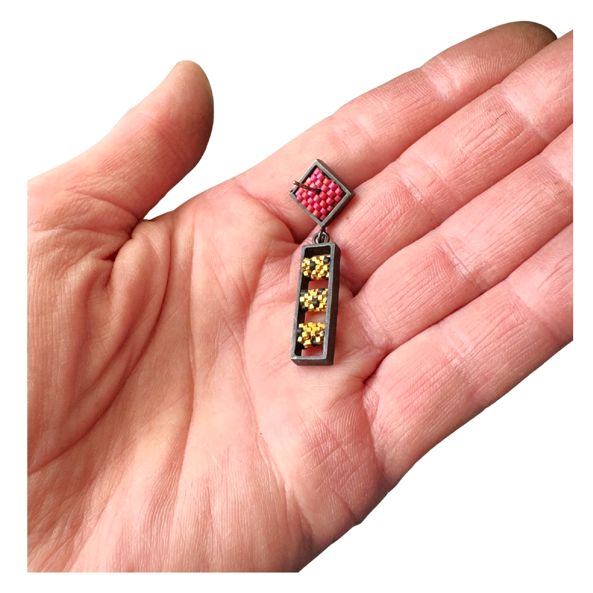 Ladder Earrings in Rose Red & Faceted Gold Image 3.png