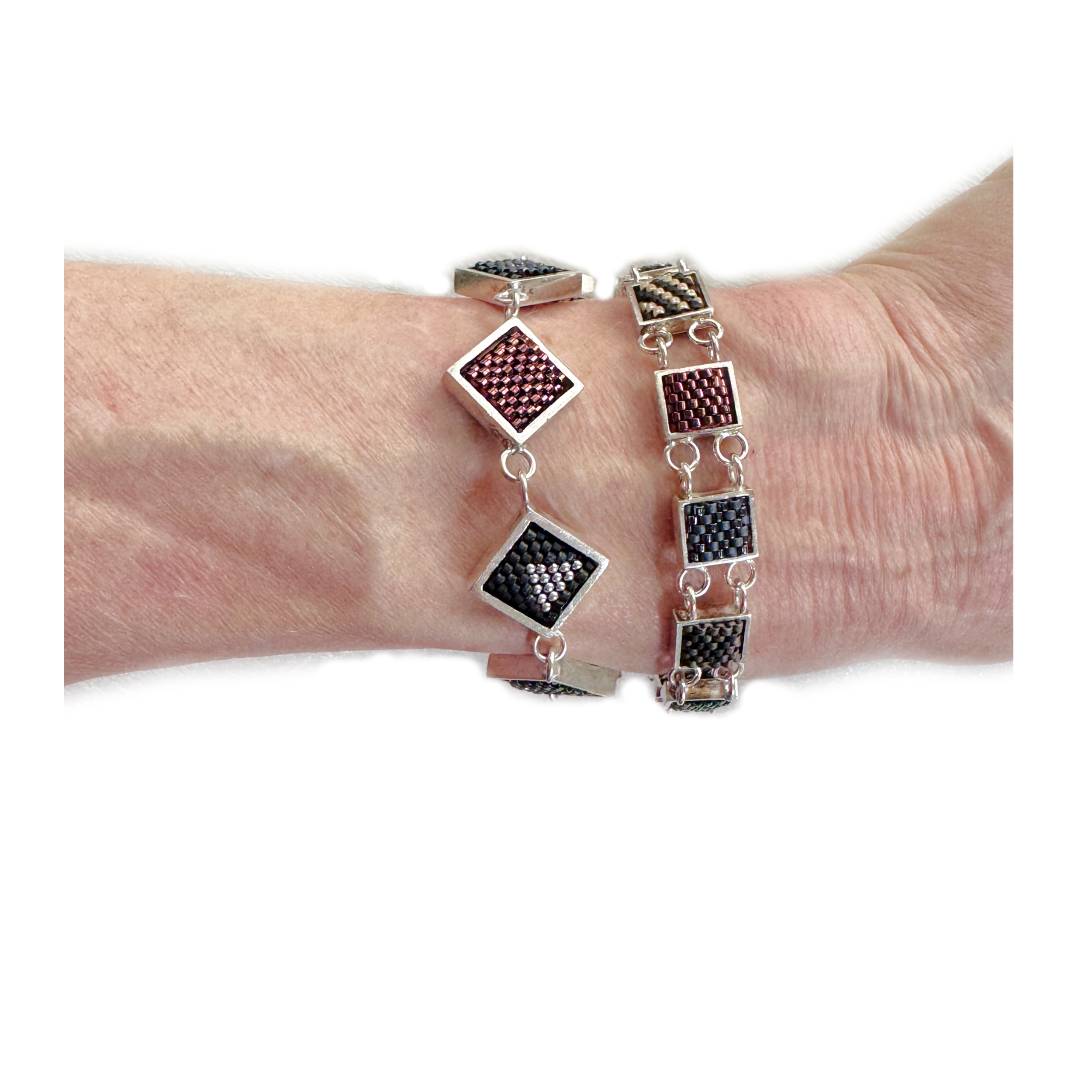 Two Vintage Confetti Series Bracelets on Wrist.png