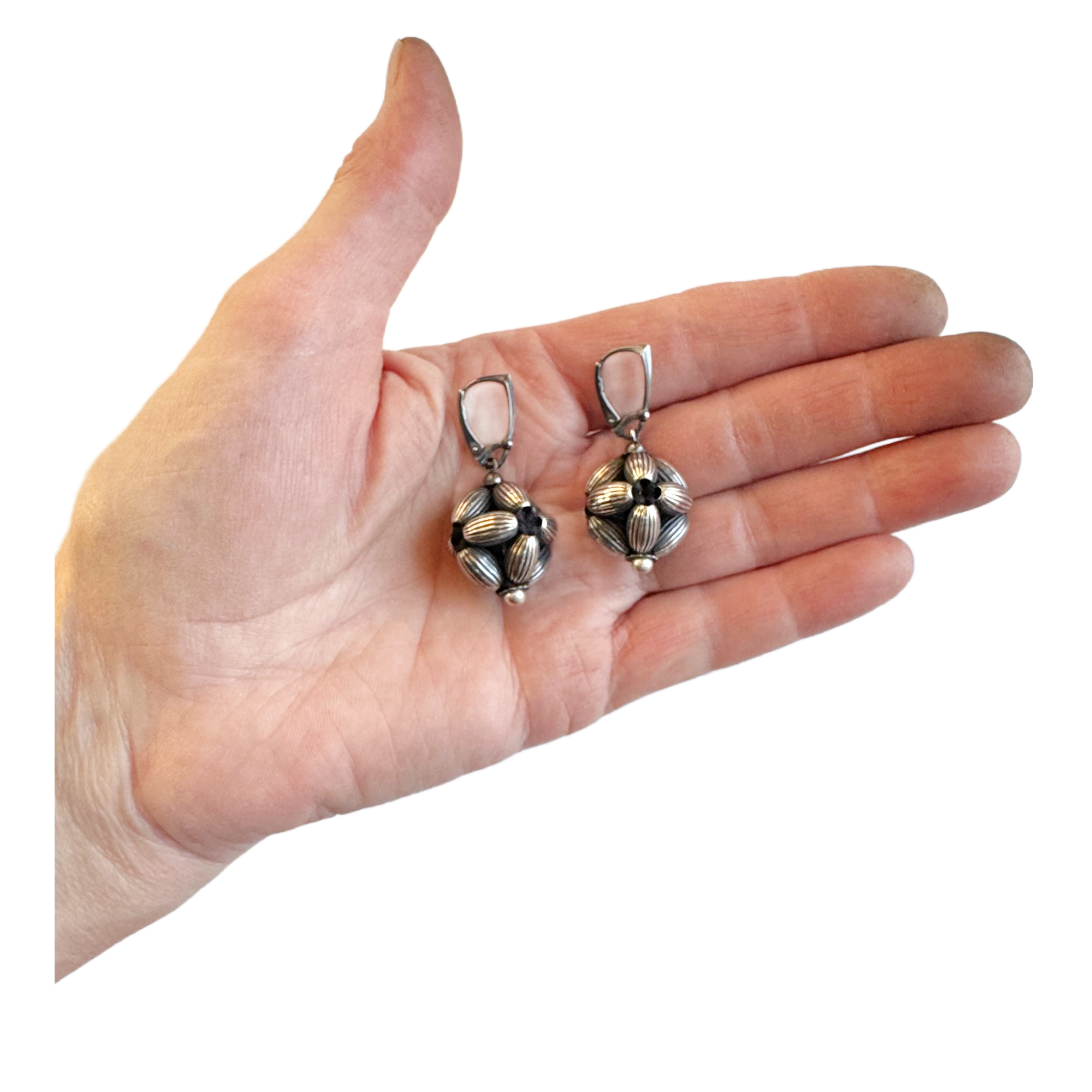 Fluted Sterling Octahedro Drop Earrings Image 2.png