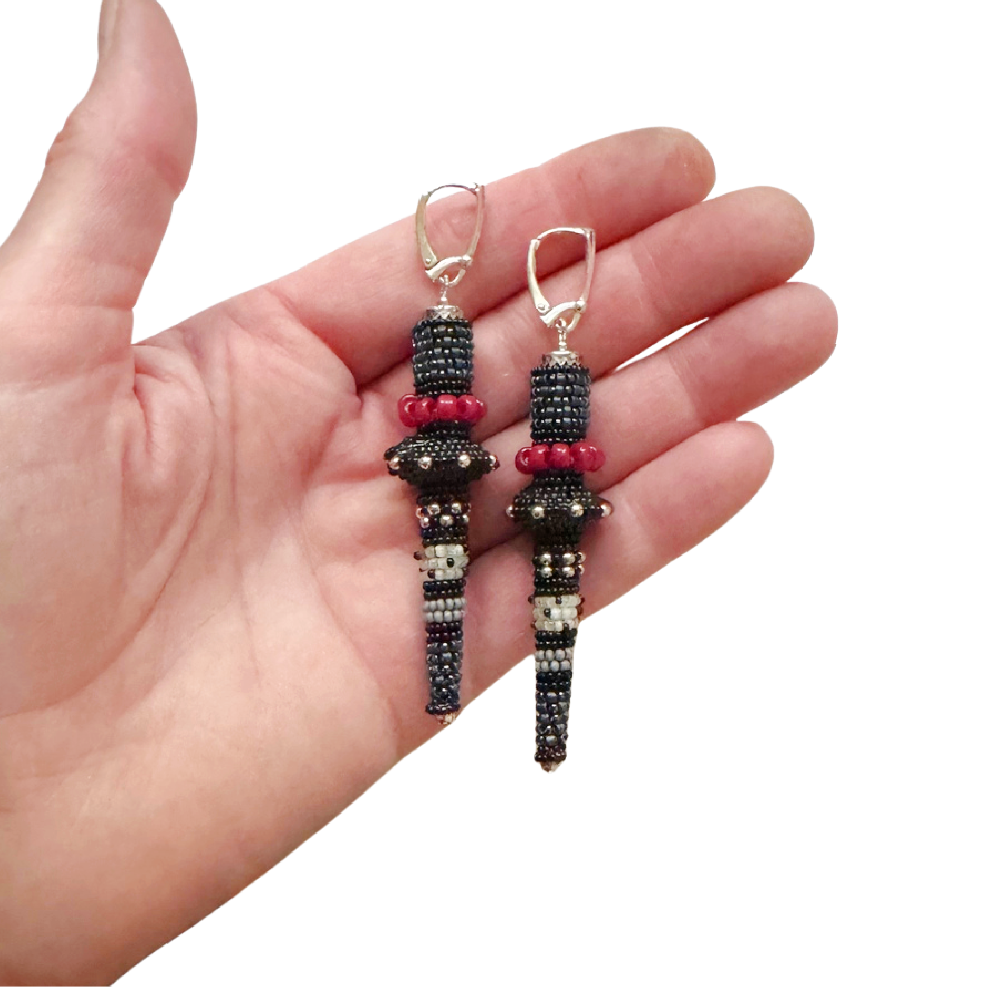 Vintage Long Cone Earrings in Black & White Image 2.png