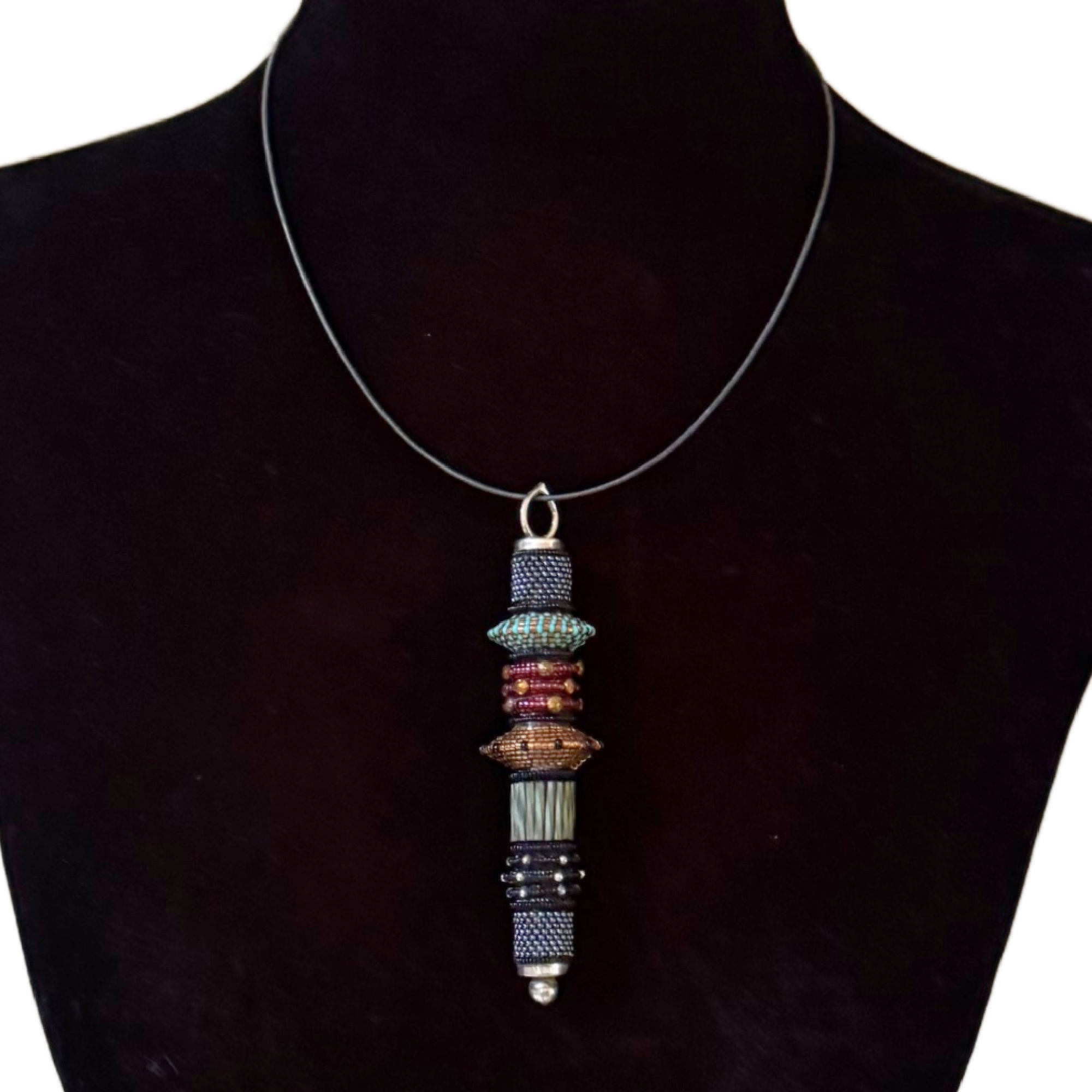 Vintage Large Cylinder Pendant in Tiny Hematite & Bronze Image 1.png