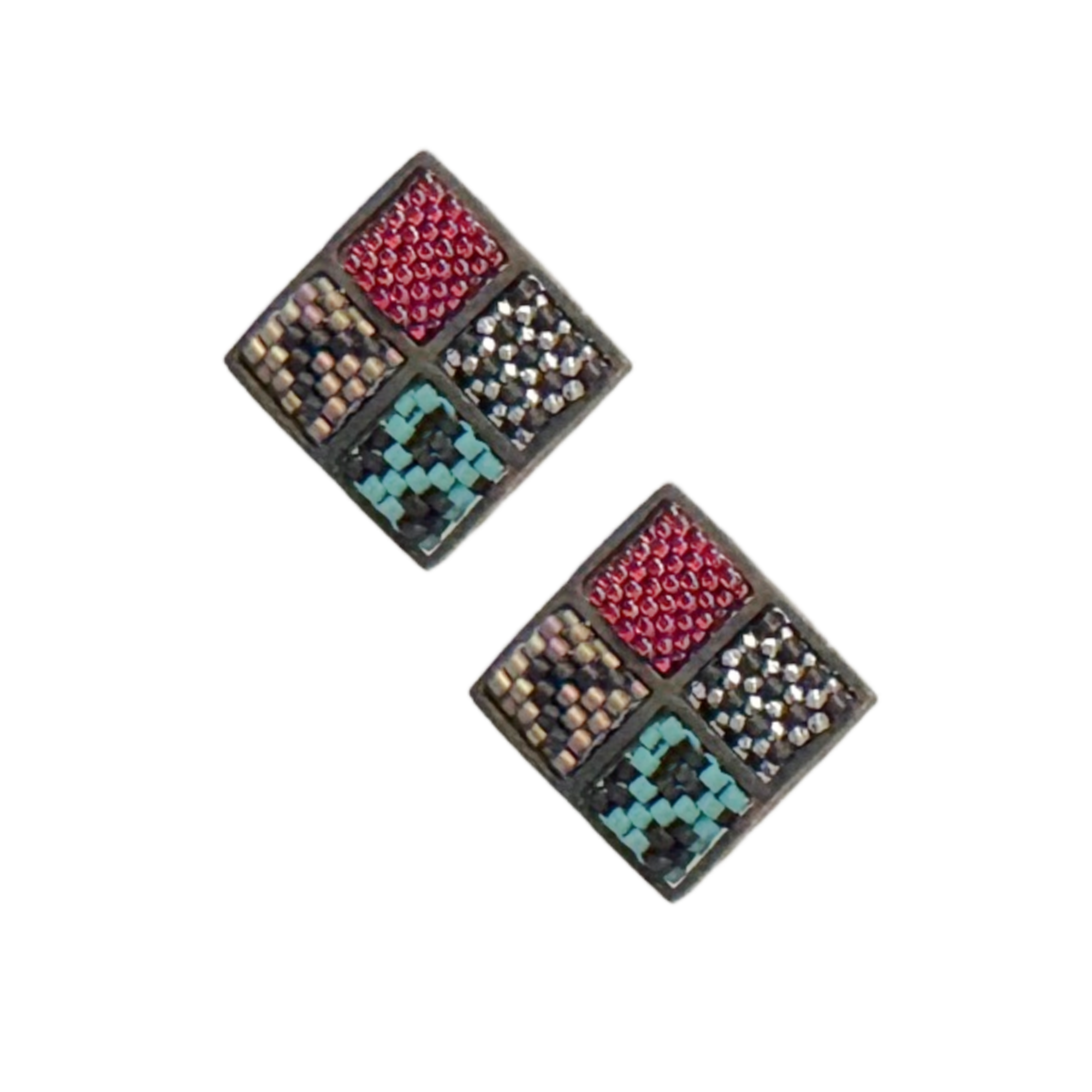 Confetti Earrings in Turquoise, Taupe & Strawberry Image 1.png