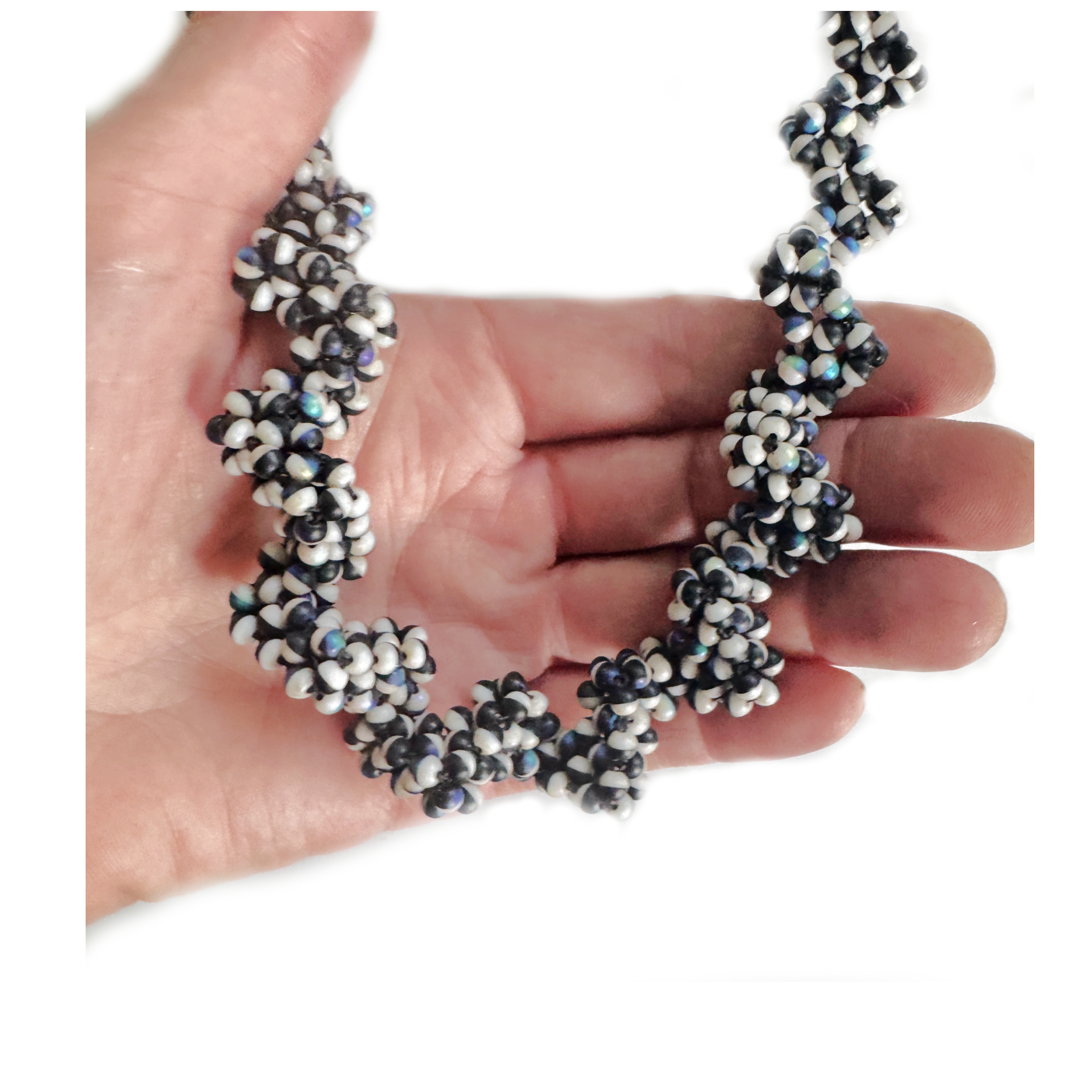 Opalescent Black & White Zig Zag Necklace Image 7.png