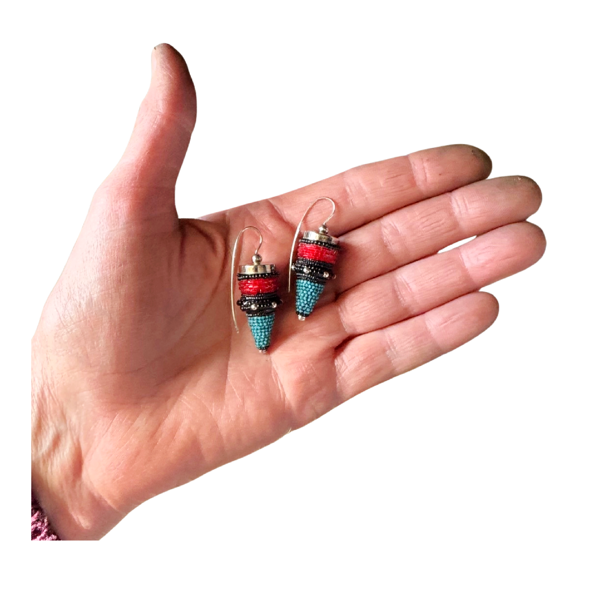 Vintage Acorn Earrings in Turquoise & Persimmon Image 2.png