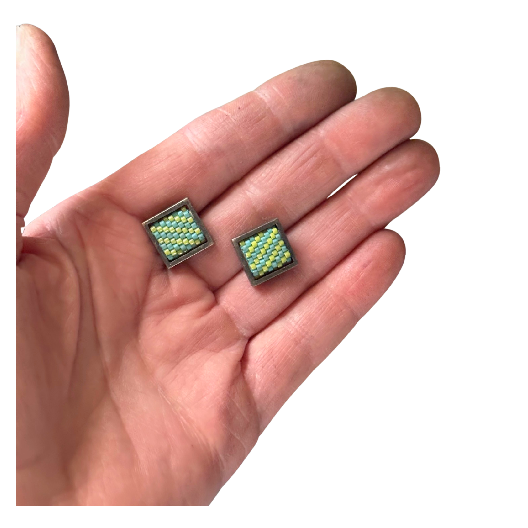 Large Square Earrings in Turquoise & Lime Image 2.png