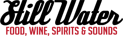 Logo for Still Water with the text "Food, Wine, Spirits & Sounds."