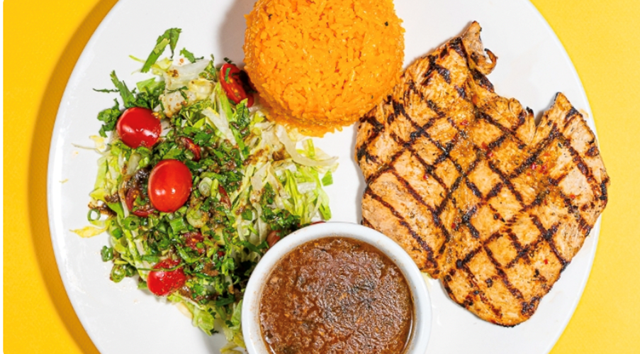 Empanada mama's famous steak served with rice and fresh salad
