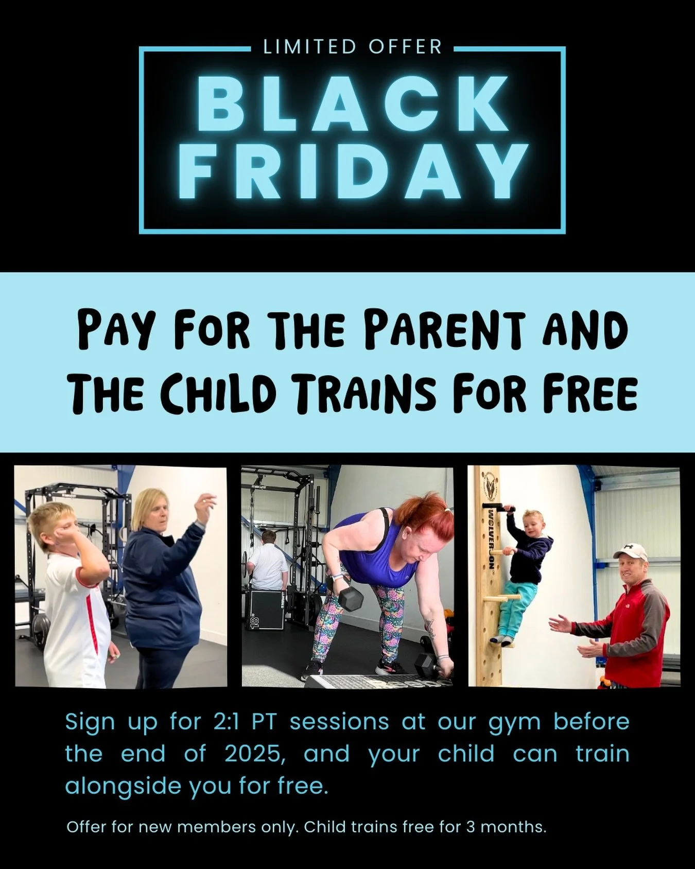 Do you: 

Want to exercise in the gym but don&rsquo;t have childcare?

Want to set a great example of a healthy lifestyle to your children?

Want your child to step away from the screen, move more and have some fun?

Then our 2.1 PT sessions are for 