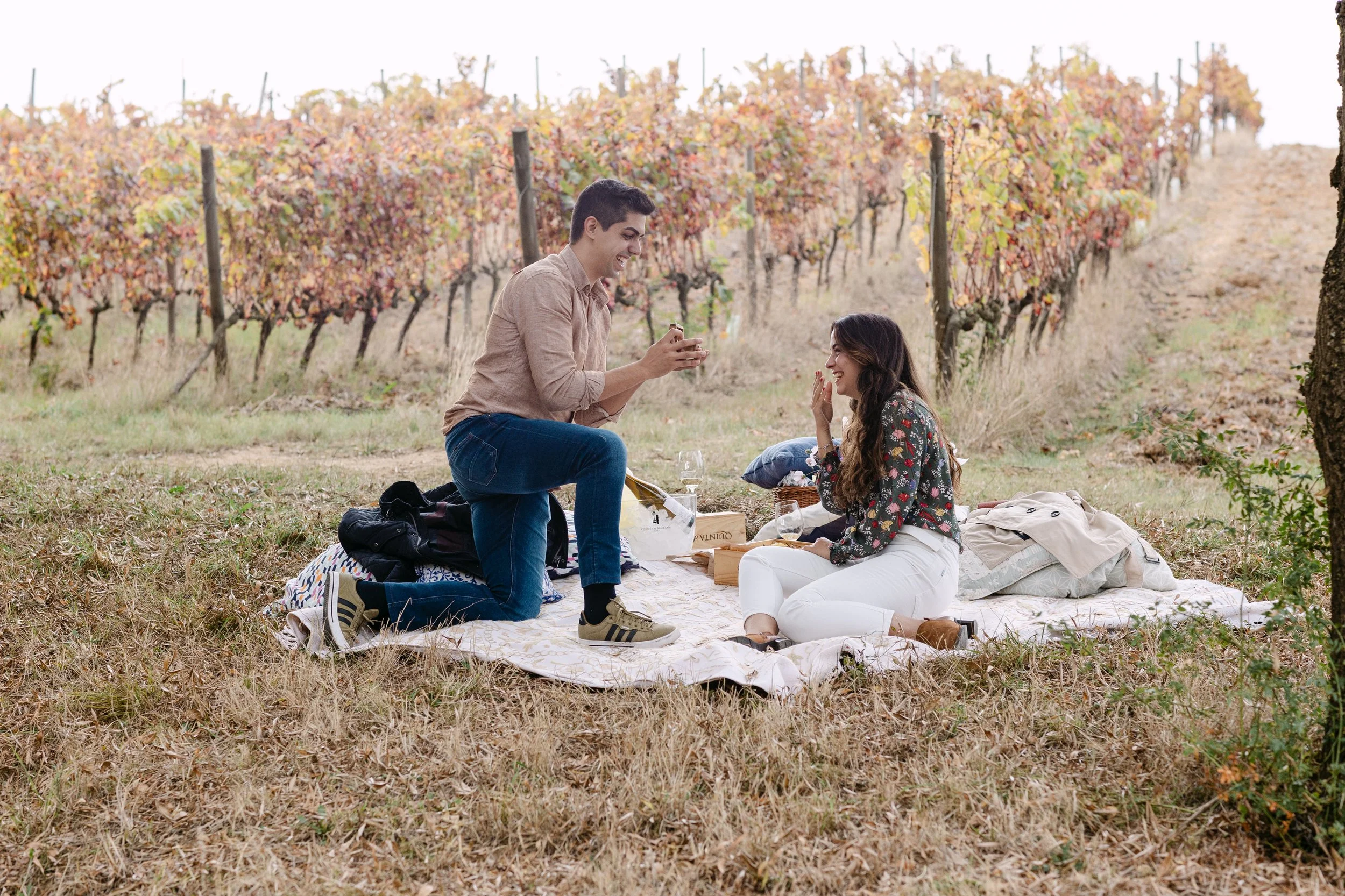 proposal during vineyard picnic at Quinta de Santana