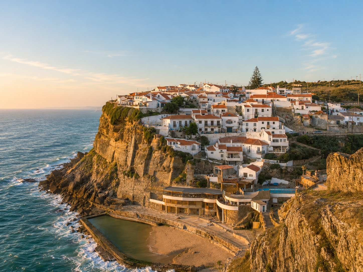 Azenhas do Mar perched on the cliffs of Sintra, offering one of Portugal's most iconic backdrops for romantic engagement photos and couple photography.