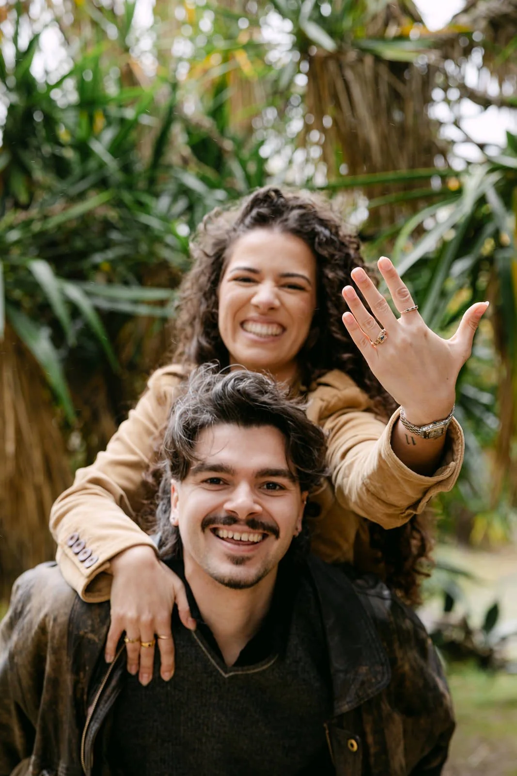 Close-up engagement ring reveal photographed after a surprise proposal at Tapada das Necessidades