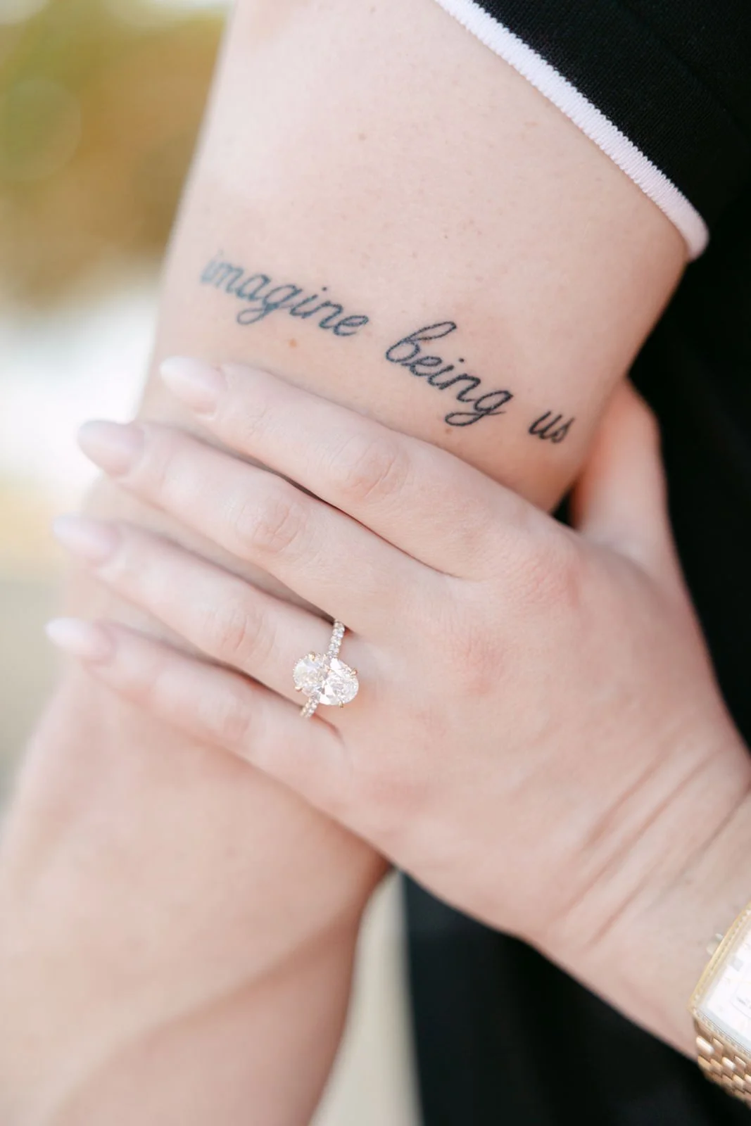 Close-up of engagement ring during a proposal and engagement session in Lisbon