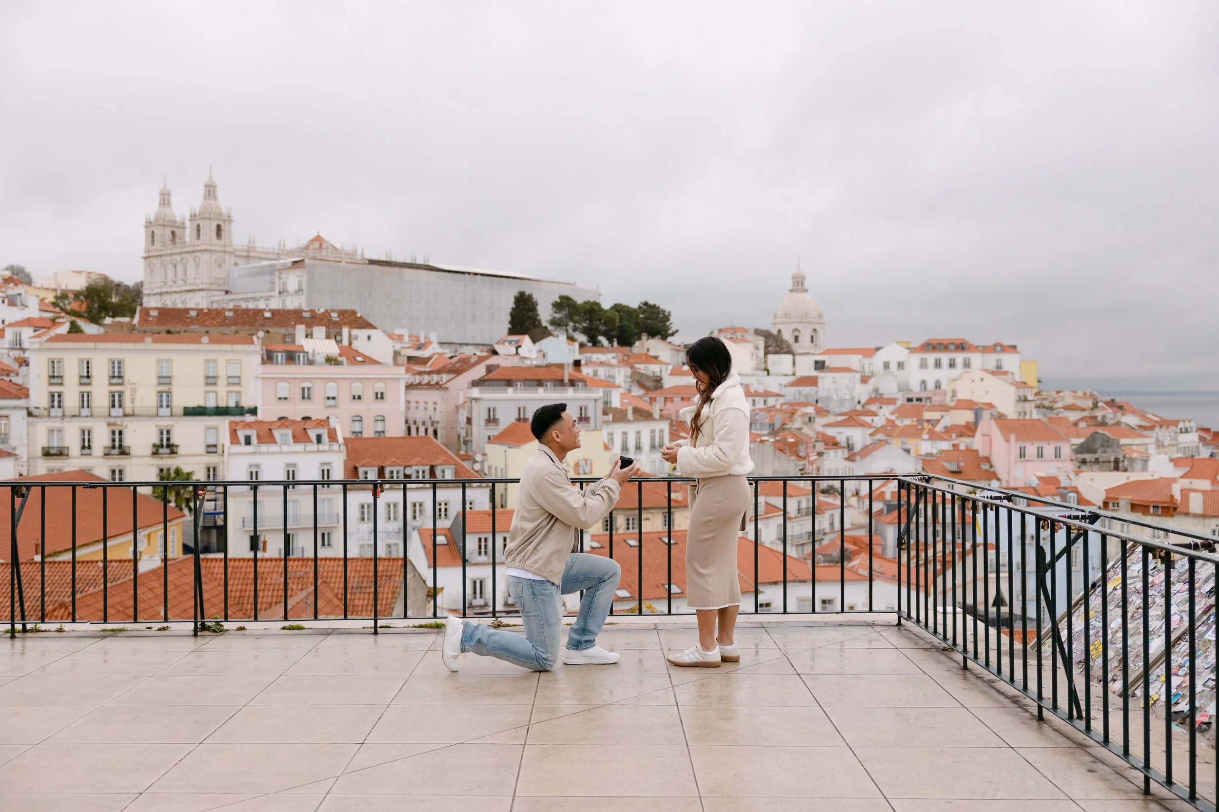 Surprise proposal at Miradouro das Portas do Sol in Lisbon Portugal