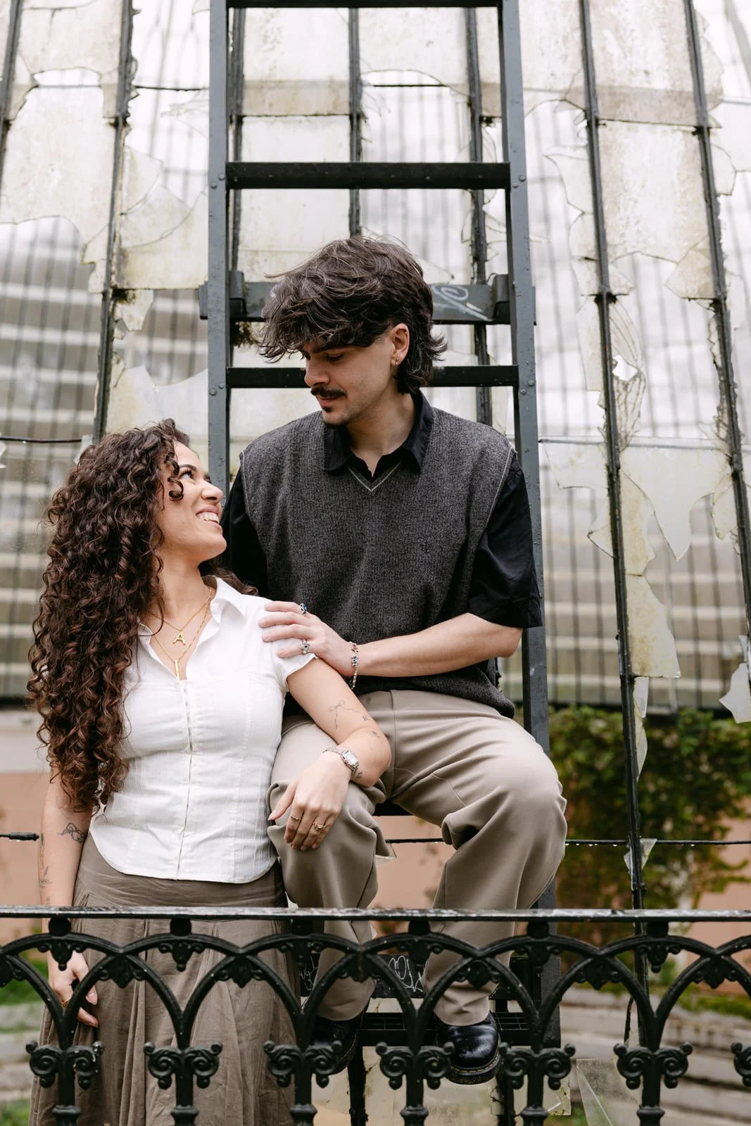 Romantic engagement portrait photographed at Tapada das Necessidades gardens in Lisbon
