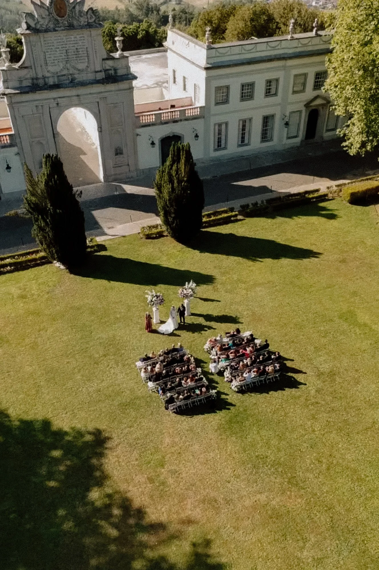 Outdoor wedding setup at in Valverde Setais estate  near Lisbon Portugal