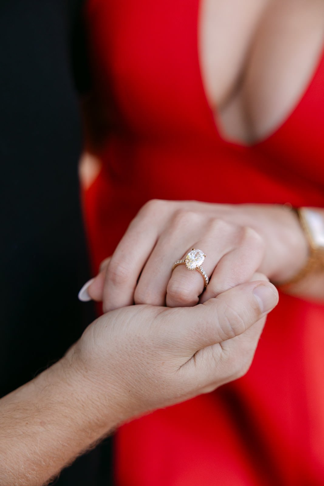 Engagement ring photographed during a surprise proposal at Castelo de São Jorge in Lisbon