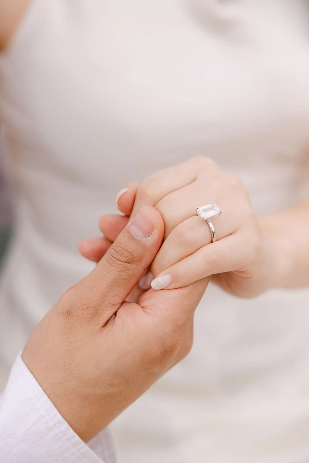 Close-up of engagement ring during engagement session at Palácio de Queluz near Lisbon.