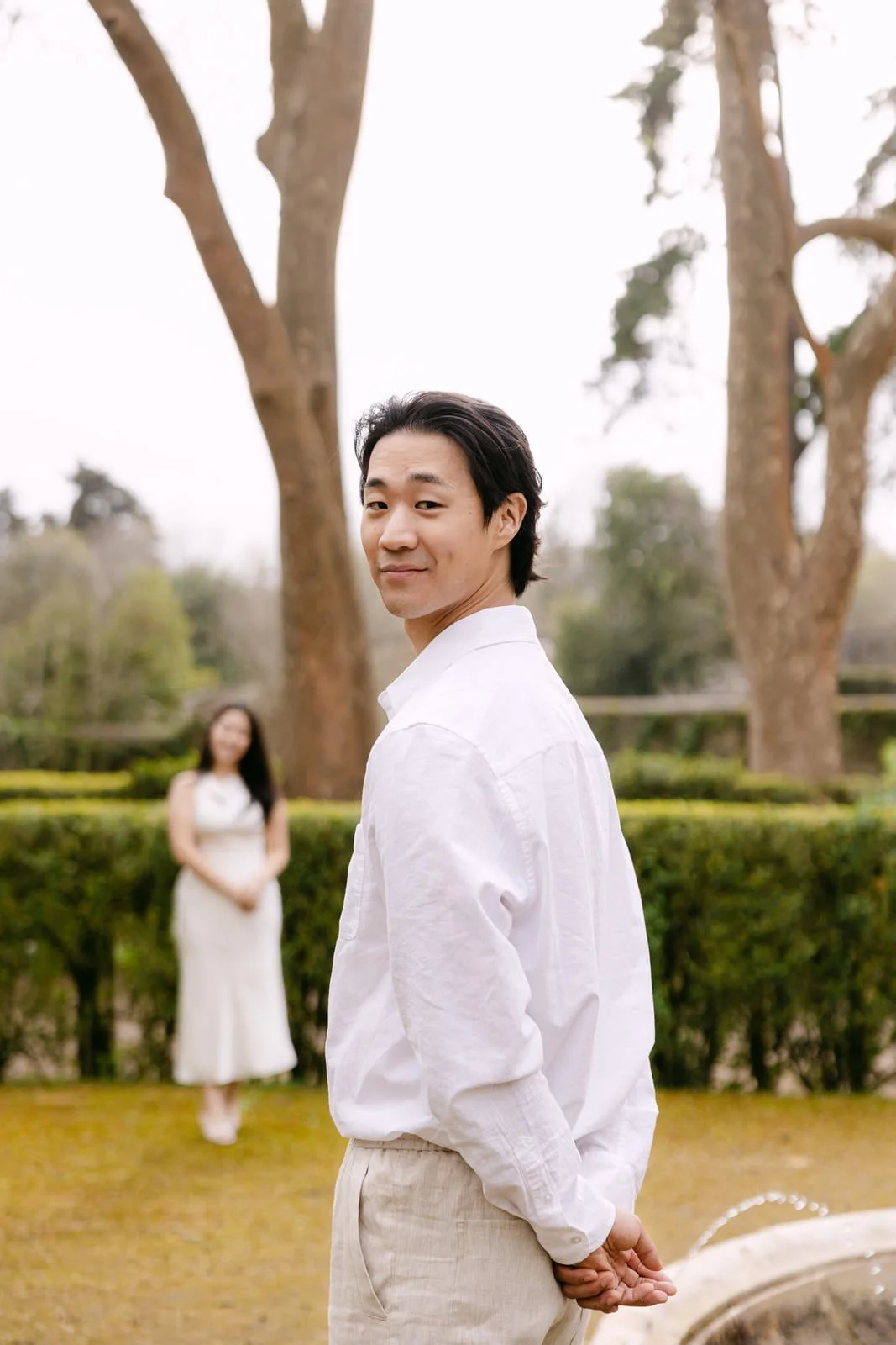 Portrait of groom-to-be in the gardens of Palácio de Queluz.