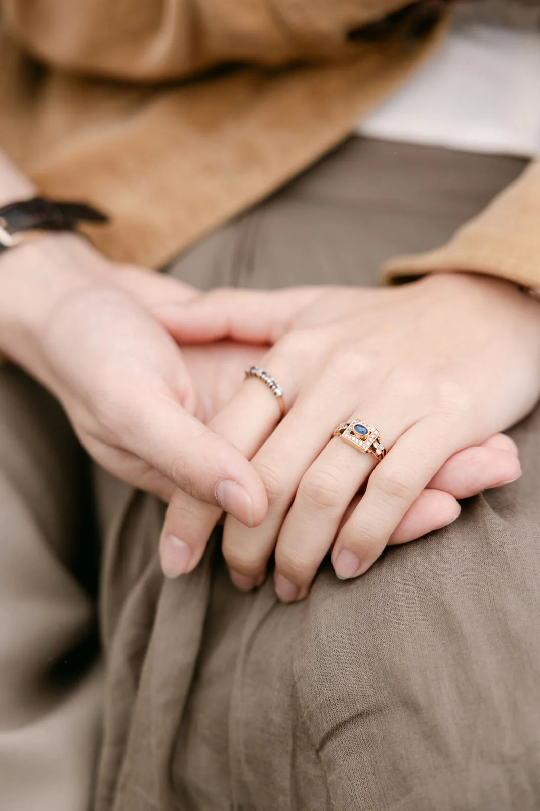 Oval engagement ring photographed after a surprise proposal at Tapada das Necessidades in Lisbon