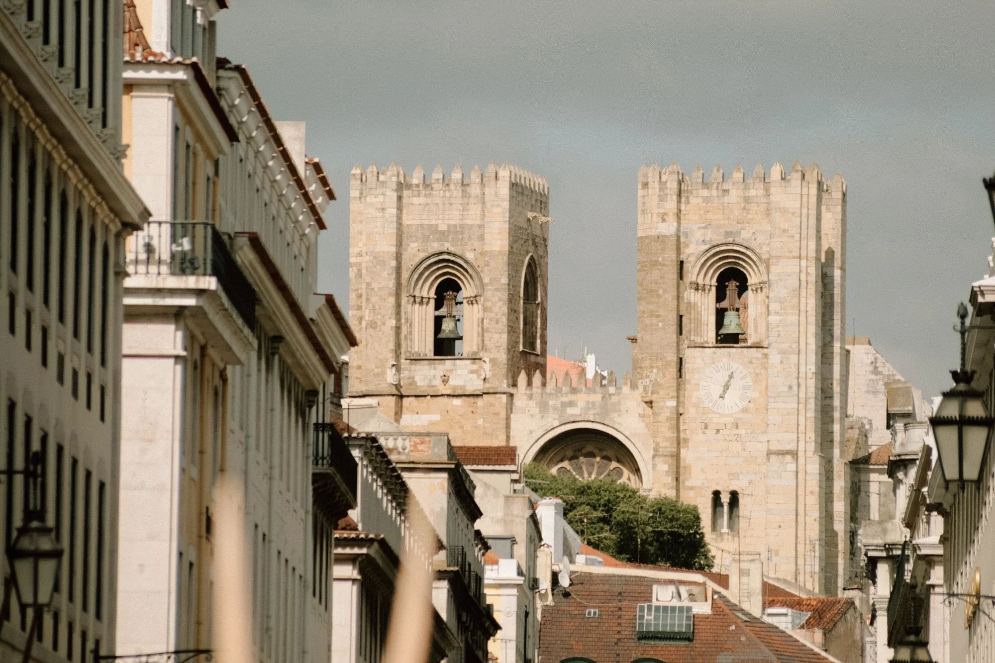 Historic Lisbon street leading to Sé Cathedral in Portugal