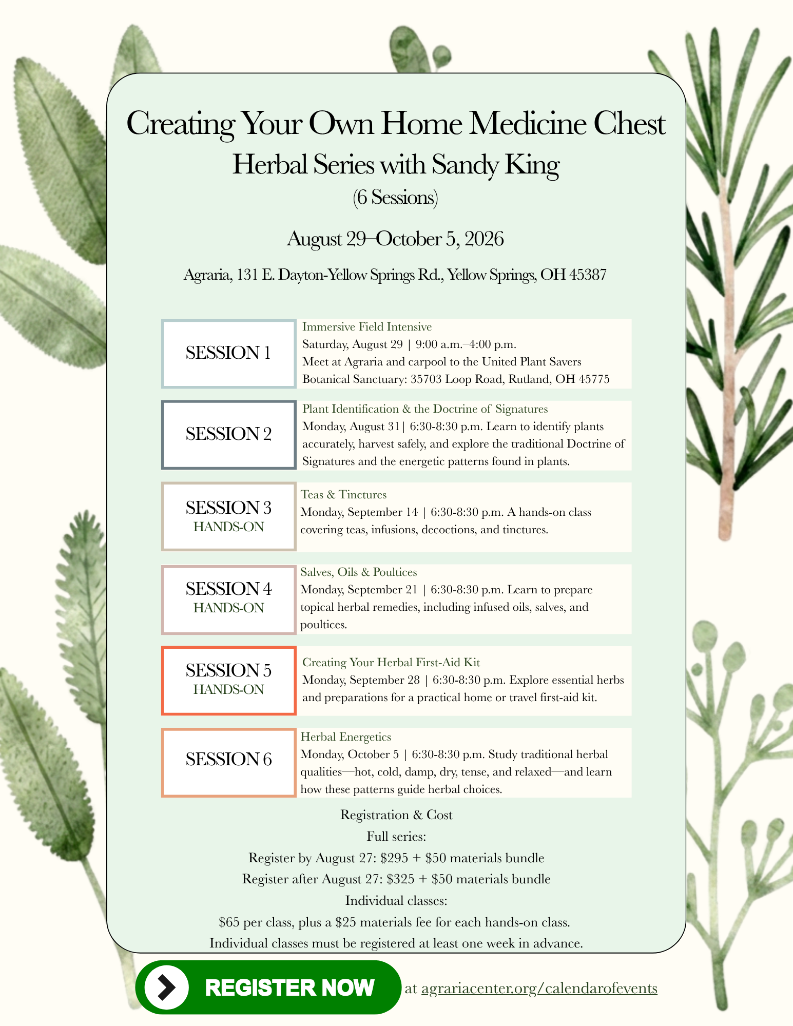 Creating Your Own Home Medicine Chest 6 Session Herbal Series with Sandy King 