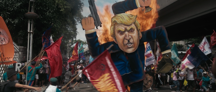 Effigy of Trump burning during a Filipino protest