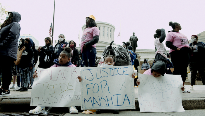 African-American children protest outside of the Ohio Statehouse