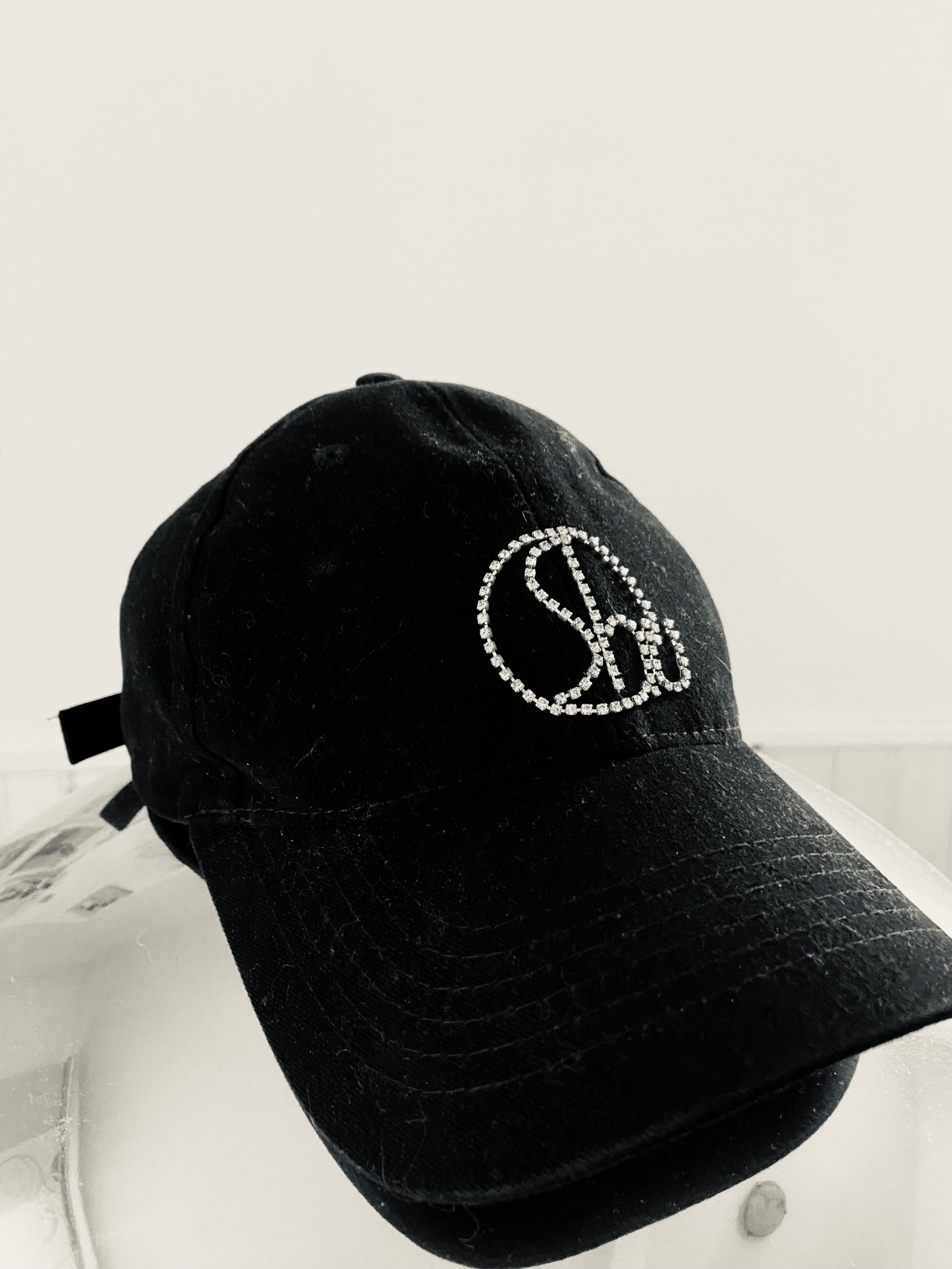 Cap with rhinestone embroidery