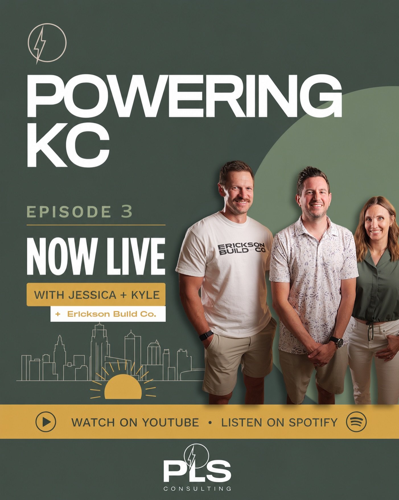 Episode 3 of the Powering KC Podcast is now live on YouTube! 

In this episode of Powering KC, Kyle and Jessica sit down with Taylor Erickon of Erickson Build Co. to talk about taking the leap into business ownership, building a company on trust, and