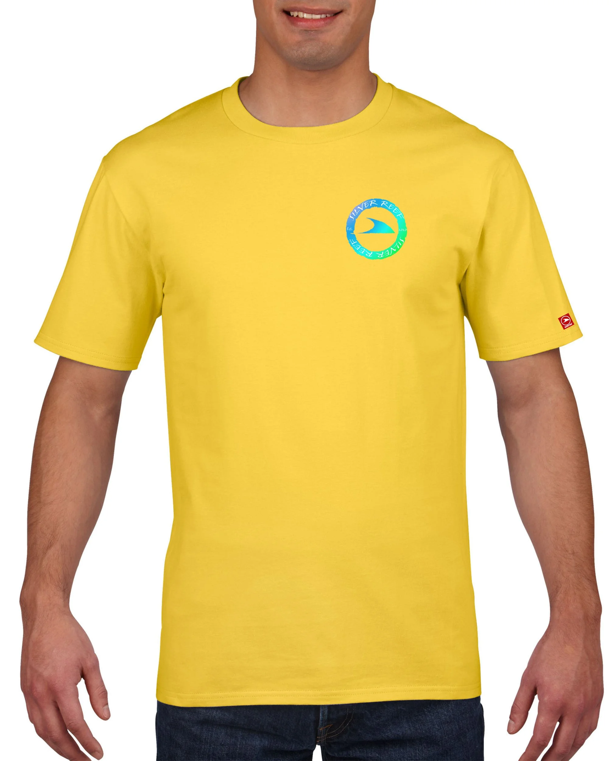 Silver Reef Aqua Circle Mens T-shirt #surf t-shirt # surf top # life style #beach #paddleboard#Surf Yellow.jpg
