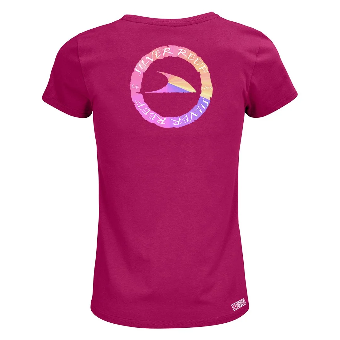Silver Reef Pink Circle Womens Sol Crudsader T-shirt #surf t-shirt # surf top # life style #beach #paddleboard#Surf Pink Back.jpg