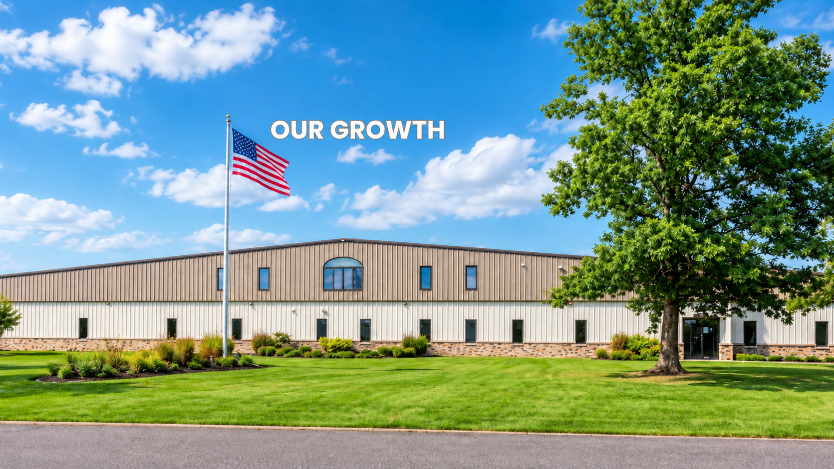 Sunny Corporate Campus with Waving Flag.png