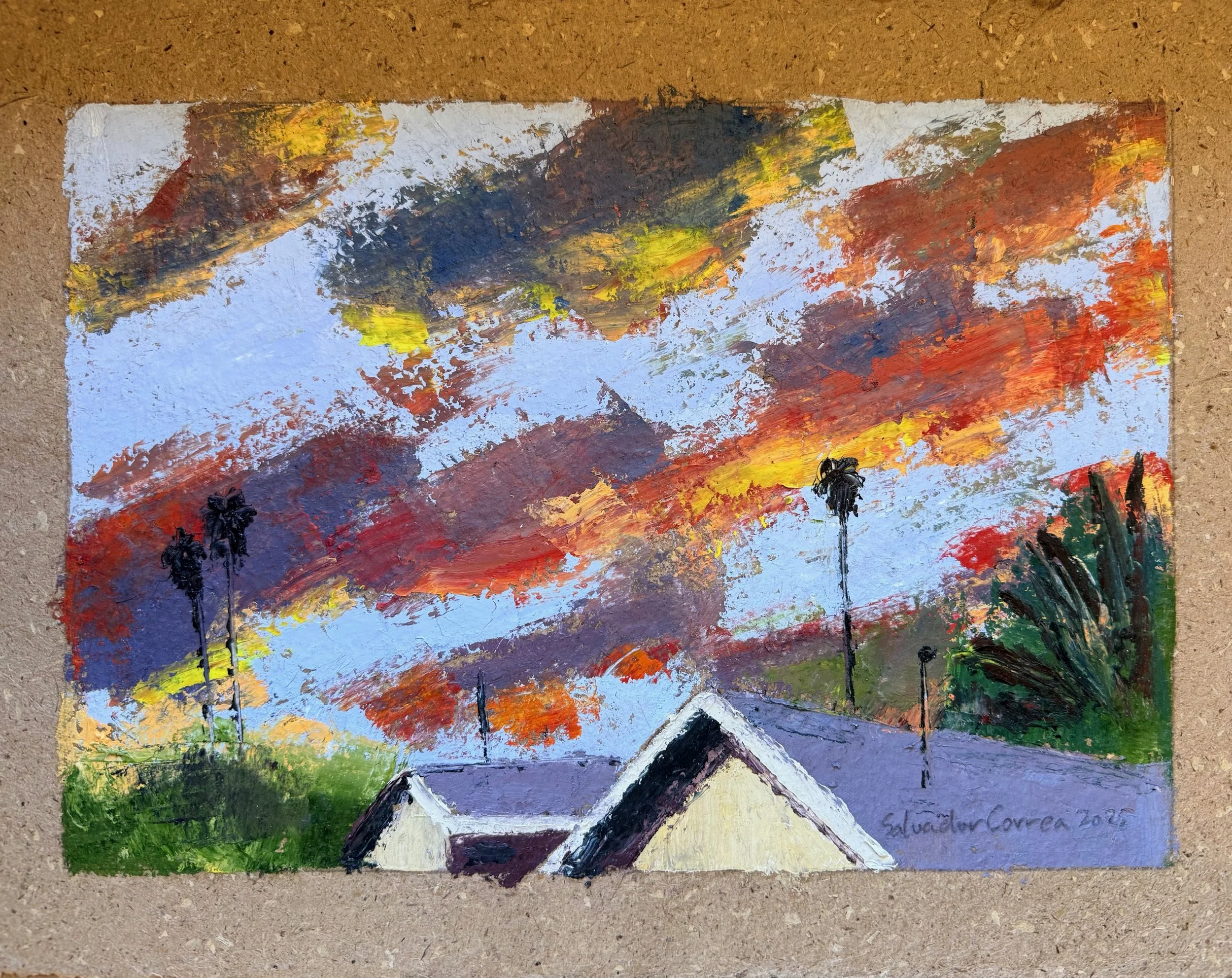 October Clouds, Salvador Correa, 2025, 16x12, Oil on handmade paper