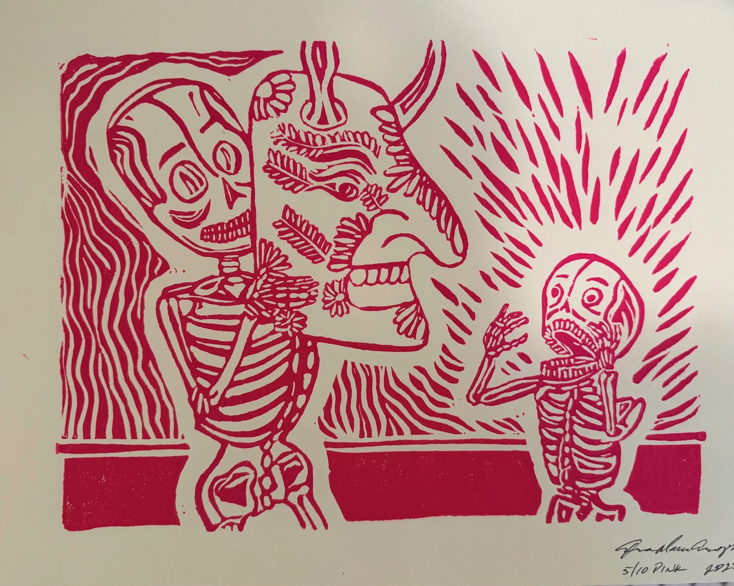 Tricke Tracke, Tina Arroyo, 2025, 14x11, Linocut Print 5/10