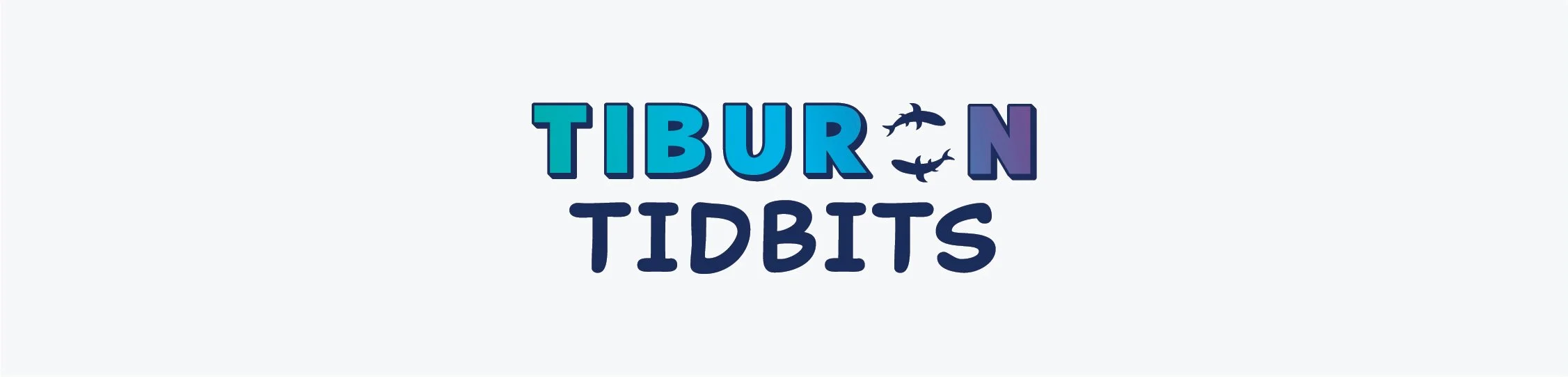 Logo with the words "TIBURON TIDBITS" and two shark icons above the word "TIDBITS".