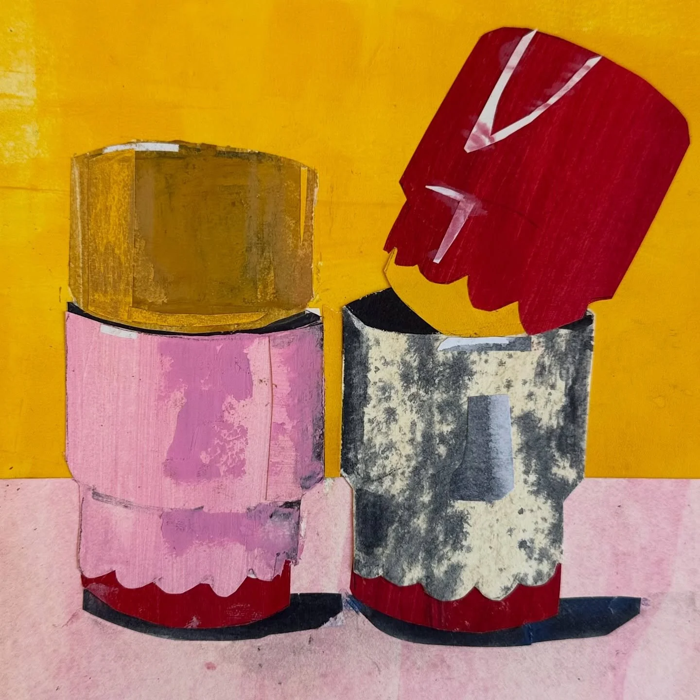 First ever @potspanschallenge ! Thanks to this new host who is picking up where @mugsandmoreart left off. All these bright colors seemed to be crying out for collage, not my usual medium but fun nonetheless. Scroll through to see the collage fodder a