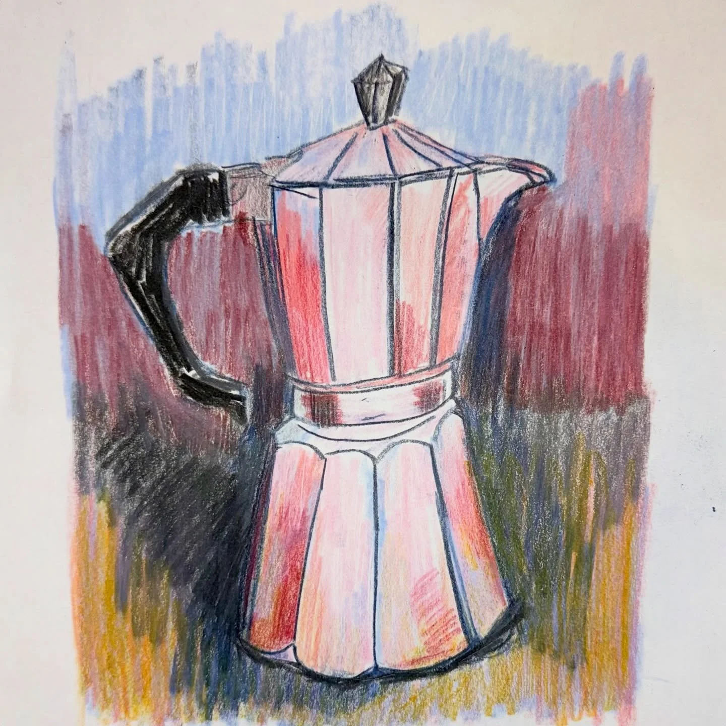 Thinking of turning this into a print. what&rsquo;s your opinion on, better with the orange added? (Coffee pot 1) Or better without? (Coffee pot 2). 

#mokapot #coffeepot #coloredpencildrawing #illustration ates