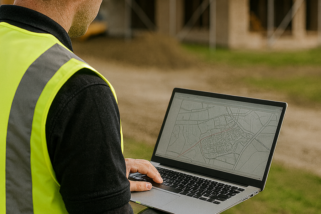 Council planner on site with a laptop, Feaver Planning