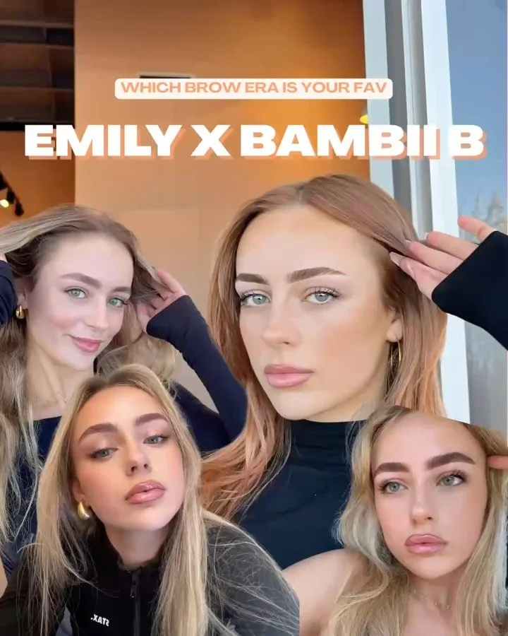 Emily X Bambii B: The look book 💖

Yup&hellip; @emilyrowlandss has had quiteeee a few brow eras over the many many years she&rsquo;s been coming to us 🥹 We&rsquo;ve tried a brow lamination, fox brow, tint, dye, henna, tweezing, waxing&hellip; prett