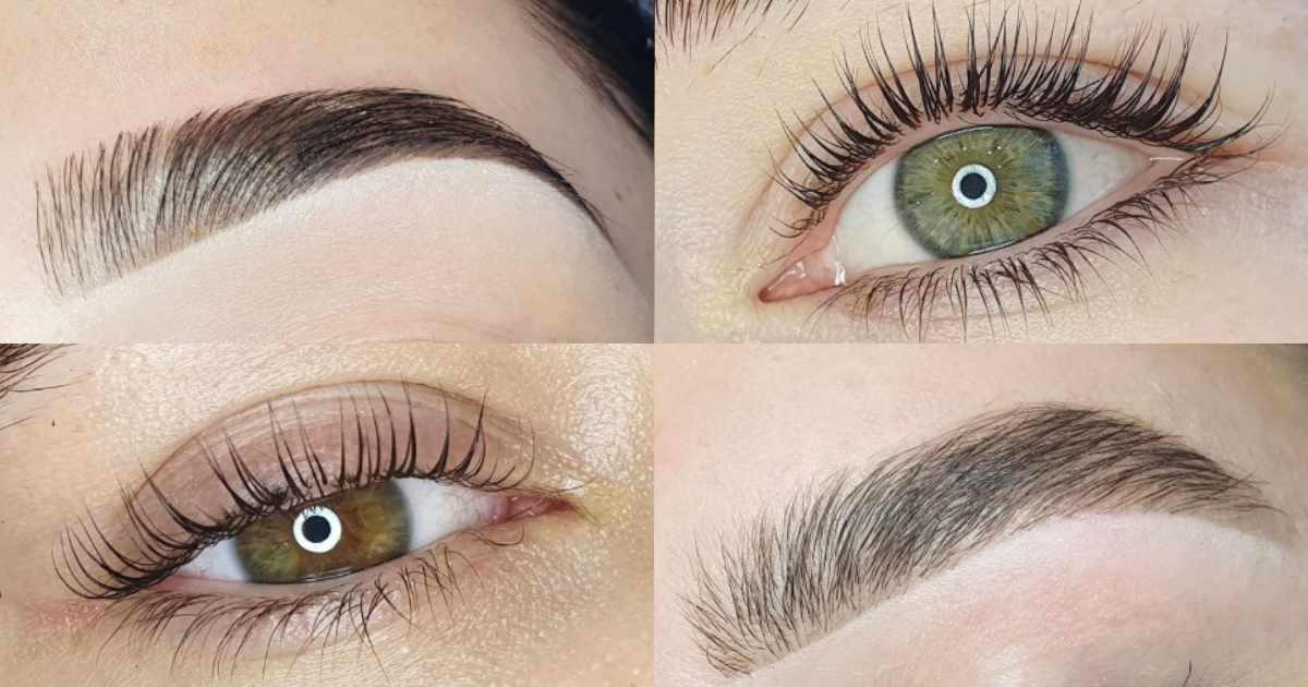 Lash lift and brow restyle before and after at Bambii B, showing lifted natural lashes with tint