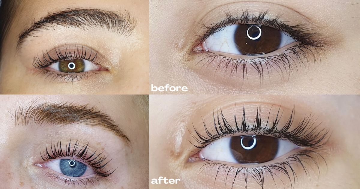 Lash lift before and after results at Bambii B Perth showing lifted, curled natural lashes