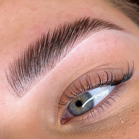 Laminated brows set into a fuller, fluffier uniform shape at Bambii B Perth