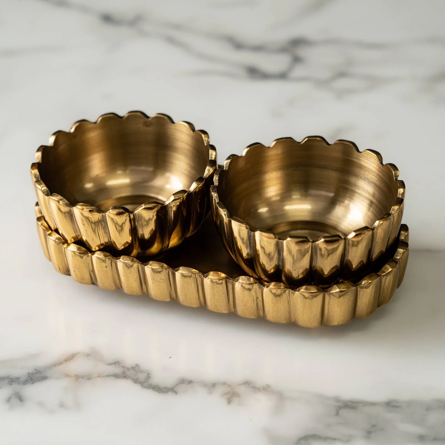 Opulent Gold Aluminum Serving Tray + Bowls