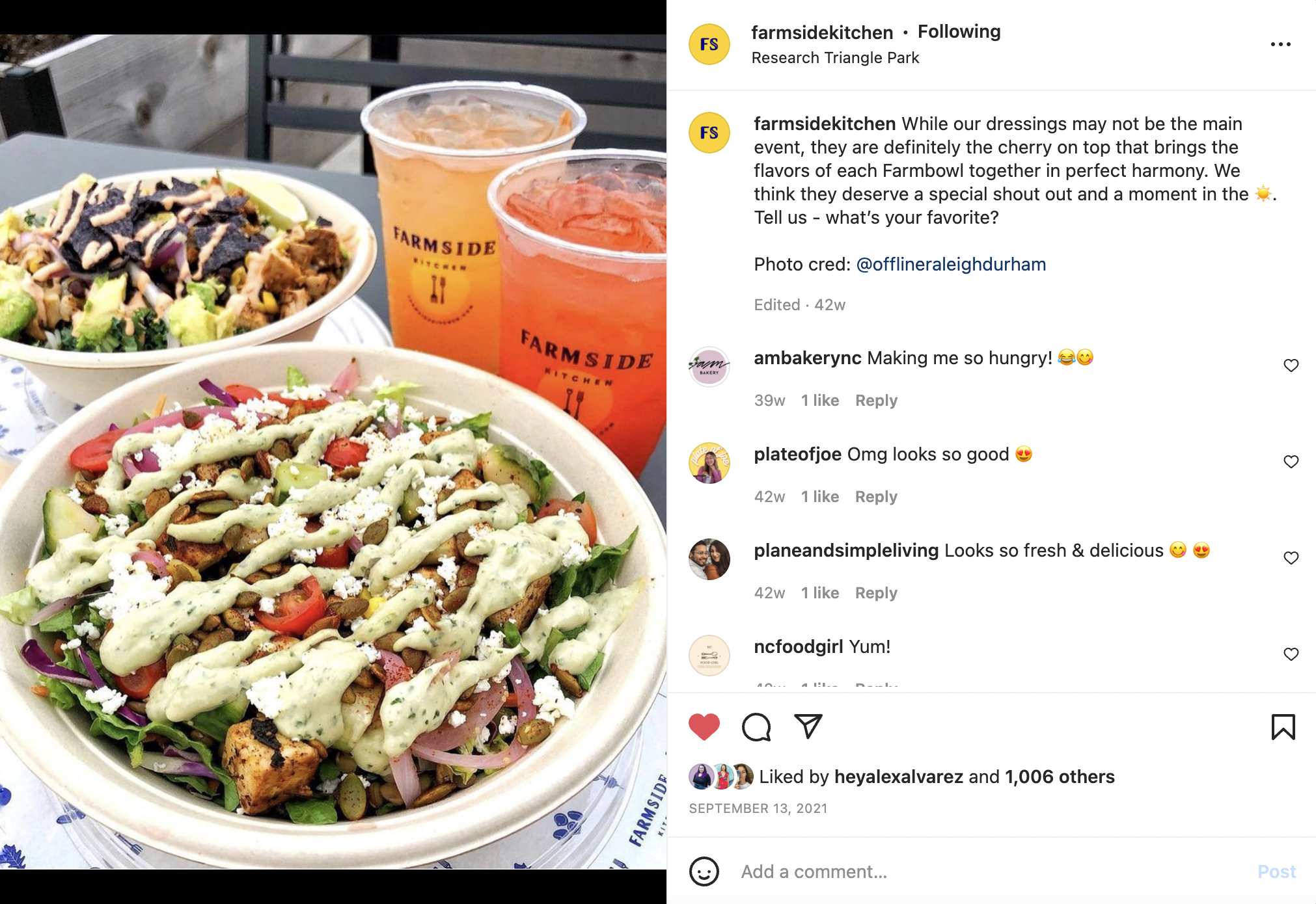 Social media content for a fast casual restaurant based in Durham, NC
