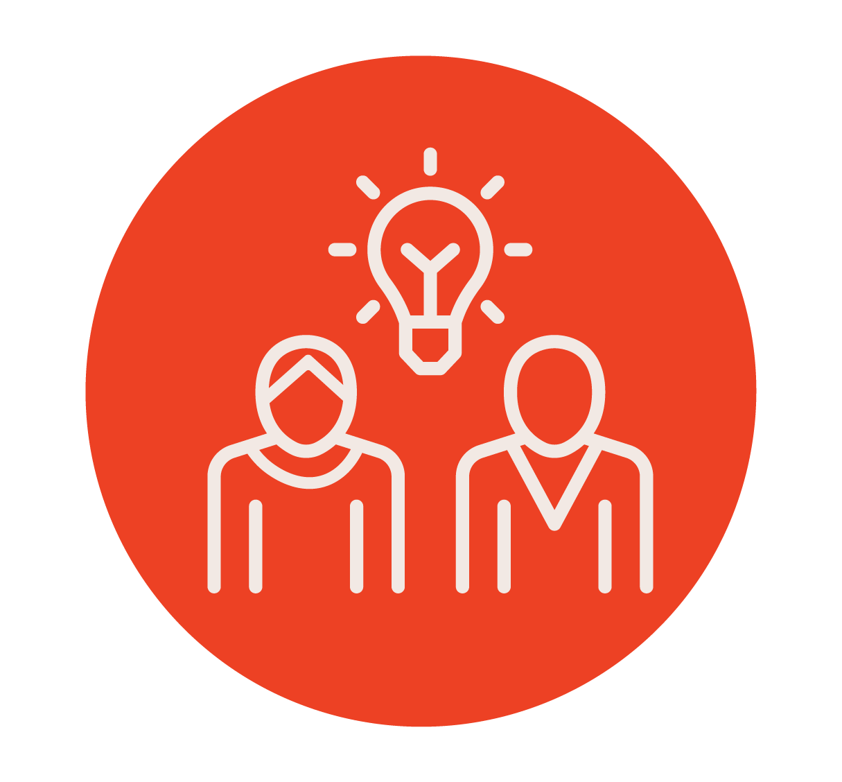 Icon of two people with a lightbulb between them