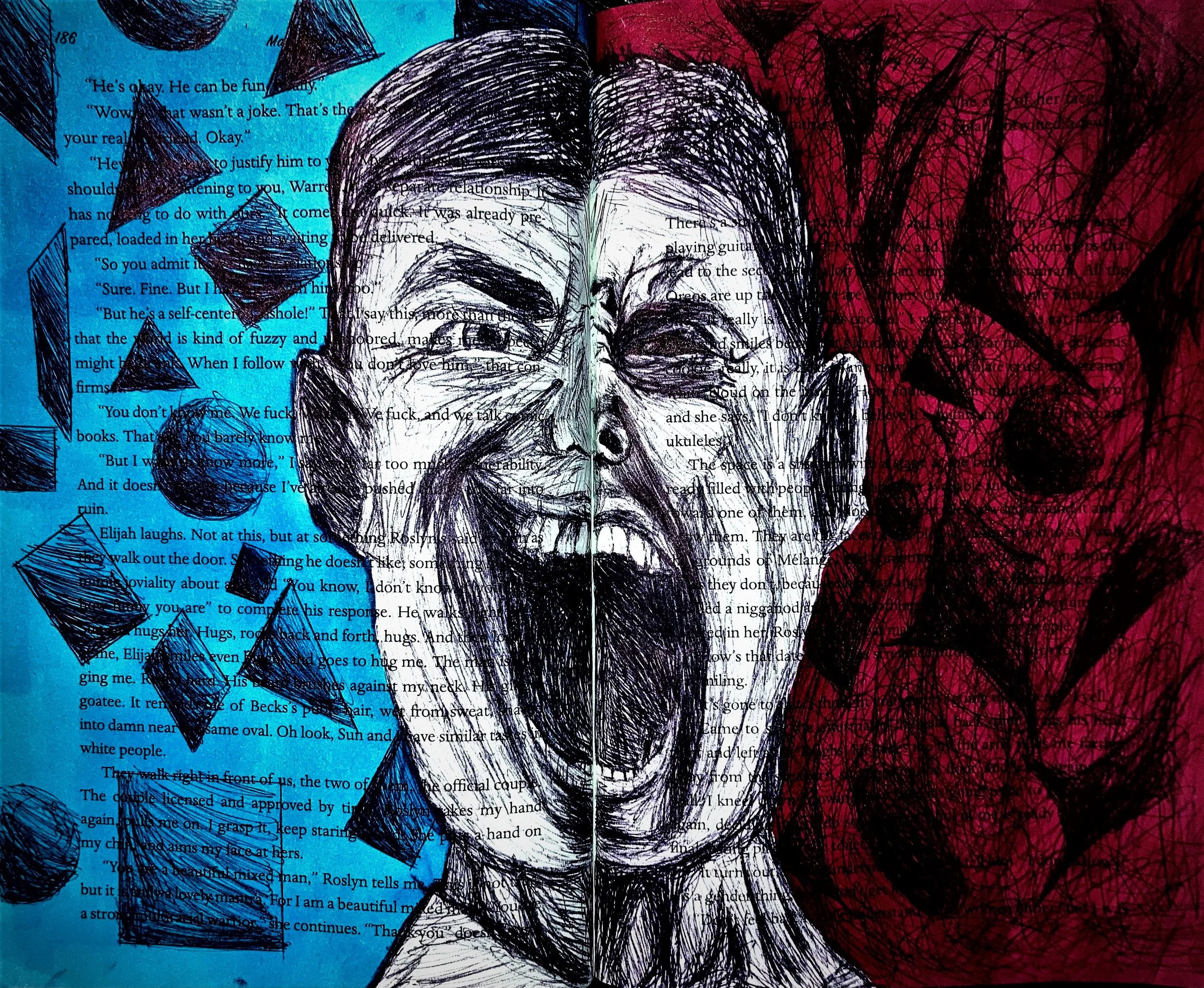 
Week 8: Mind/Body- This entry represented the mind and body visually. On the left half of this submission I tried to represent how people portray their positive self to the world, and on the right, the more dark, and negative side of people. To crea