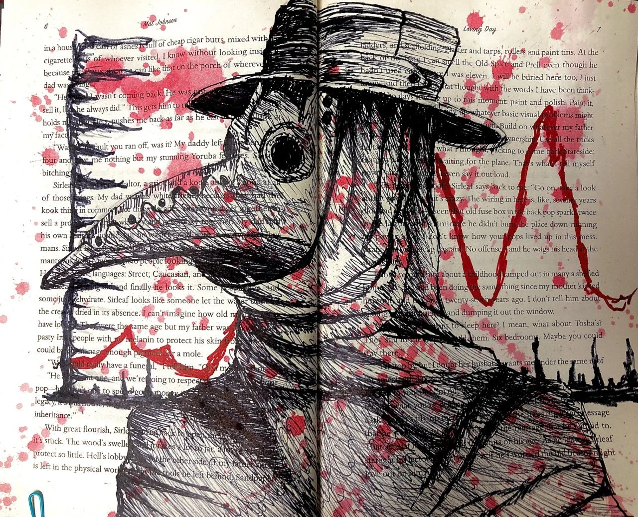 Week 1: Pandemic- I was to create an artwork that reflected the Covid-19 pandemic in some way. I drew a plague doctor with a chart in the background using sharpies and paint.  