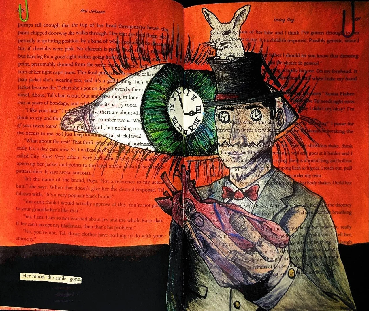 
Week 6: Surrealism- This week we were to make a surrealistic composition utilizing various different features. The outlining is done with a black sharpie. The shading and color are done with colored pencils and a ballpoint pen. The ground is black s