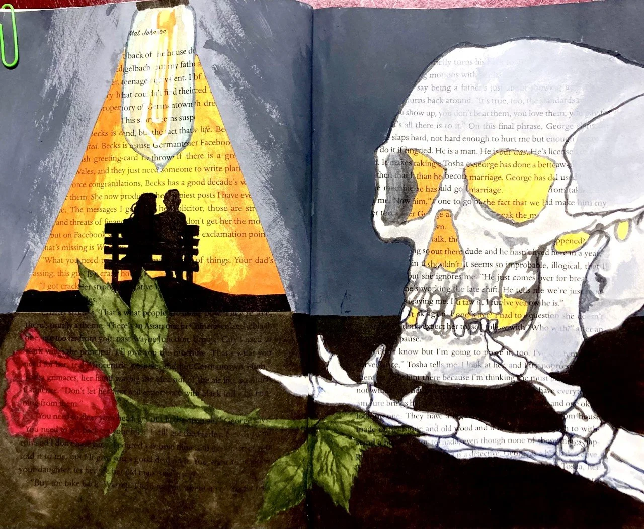 
Week 3: Personal Choice- On week three we were encouraged to use more materials than in the previous two entries. I created this scene using paint for the background and tonal values on the skull. The foreground was made with alcohol markers, and th