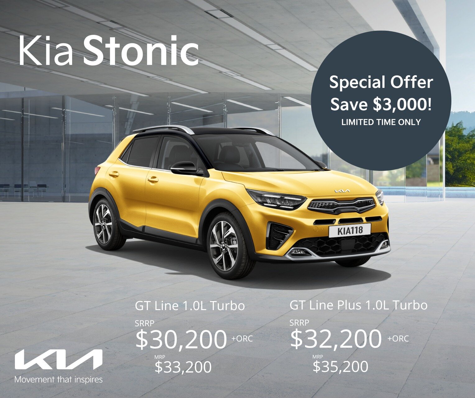 Rev up the savings at Kapiti Kia! 🌟

For a limited time only, seize the opportunity to save a whopping $3,000 on the stylish Kia Stonic GT-Line &amp; GT-Line Plus! 🎉 Don't miss out on this incredible deal - it's your chance to hit the road in style